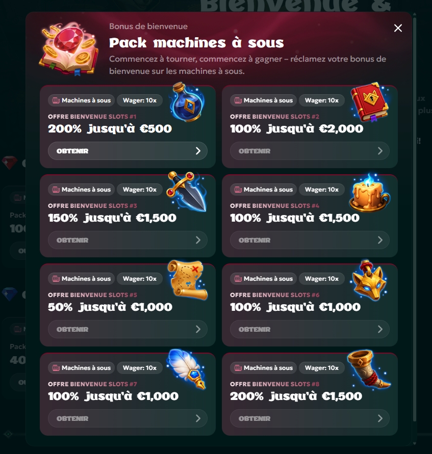 Pack de bienvenue Rivo Casino : 8 offres machines à sous avec wager x10