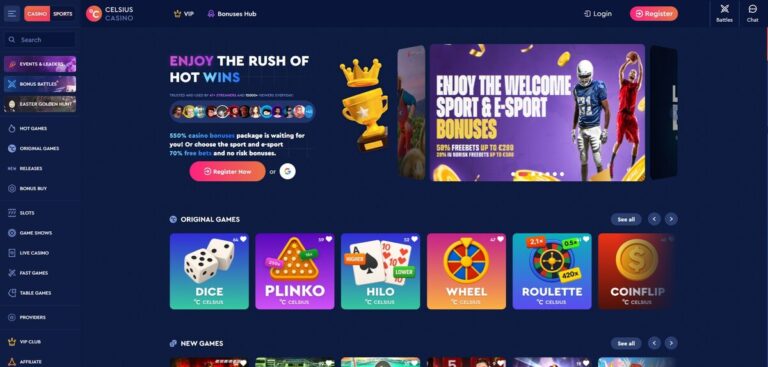 Aperçu du site de Celsius Casino