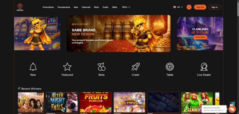 Aperçu du site de Hermes Casino