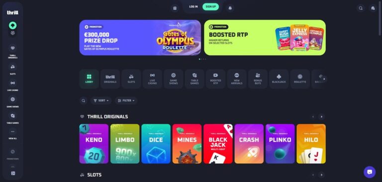 Aperçu du site de Thrill Casino