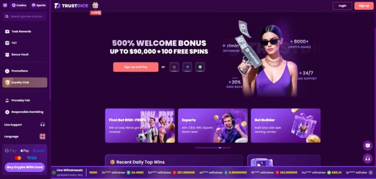 Aperçu du site de Trust Dice
